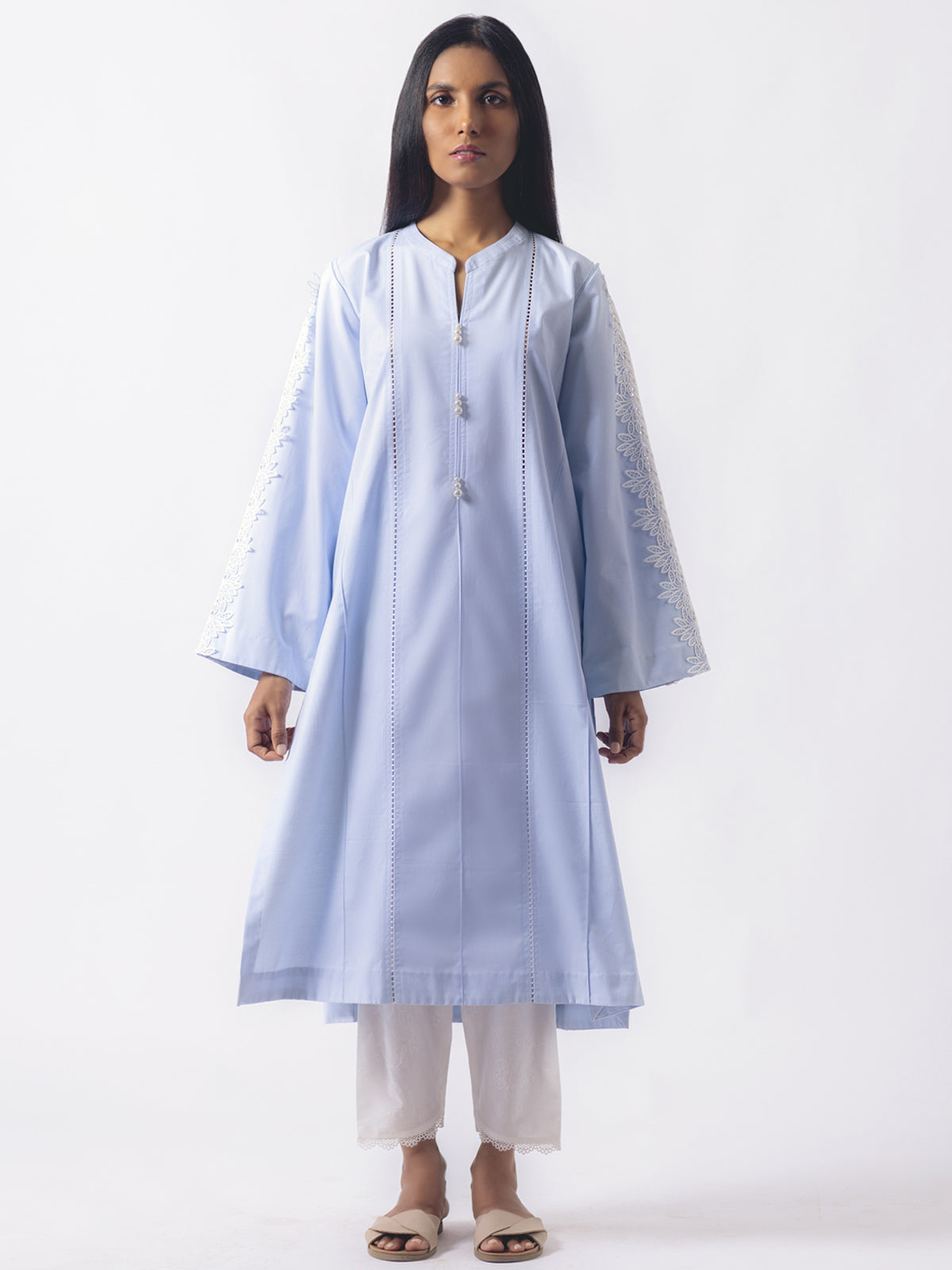 Foliage - Long-Line Shirt With Lace Detailing
